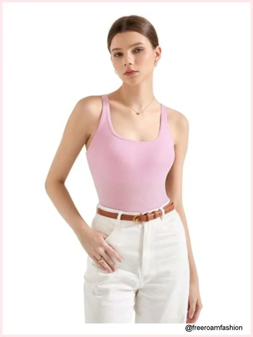 Padded Cotton Ribbed Tank Top with Built-in Bra Scoop Neck Cami